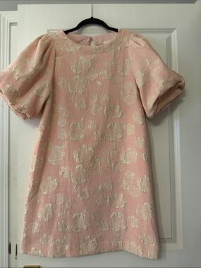 Umgee Pink Floral Jacquard Puff-Sleeve Dress size Med